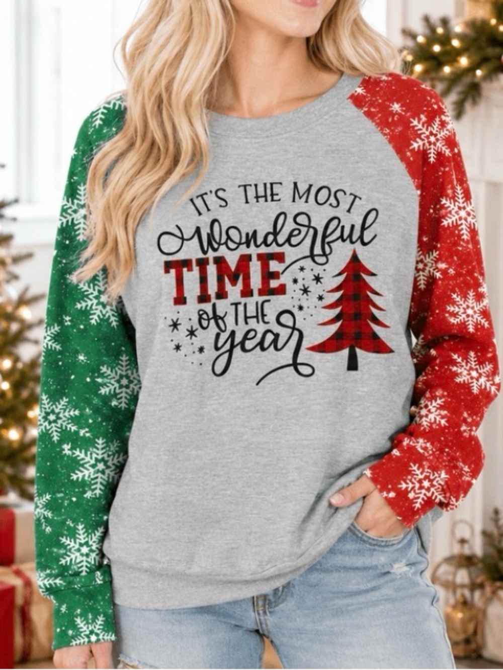 VILOVE Size XL color-block lightweight holiday sweatshirt NWOT